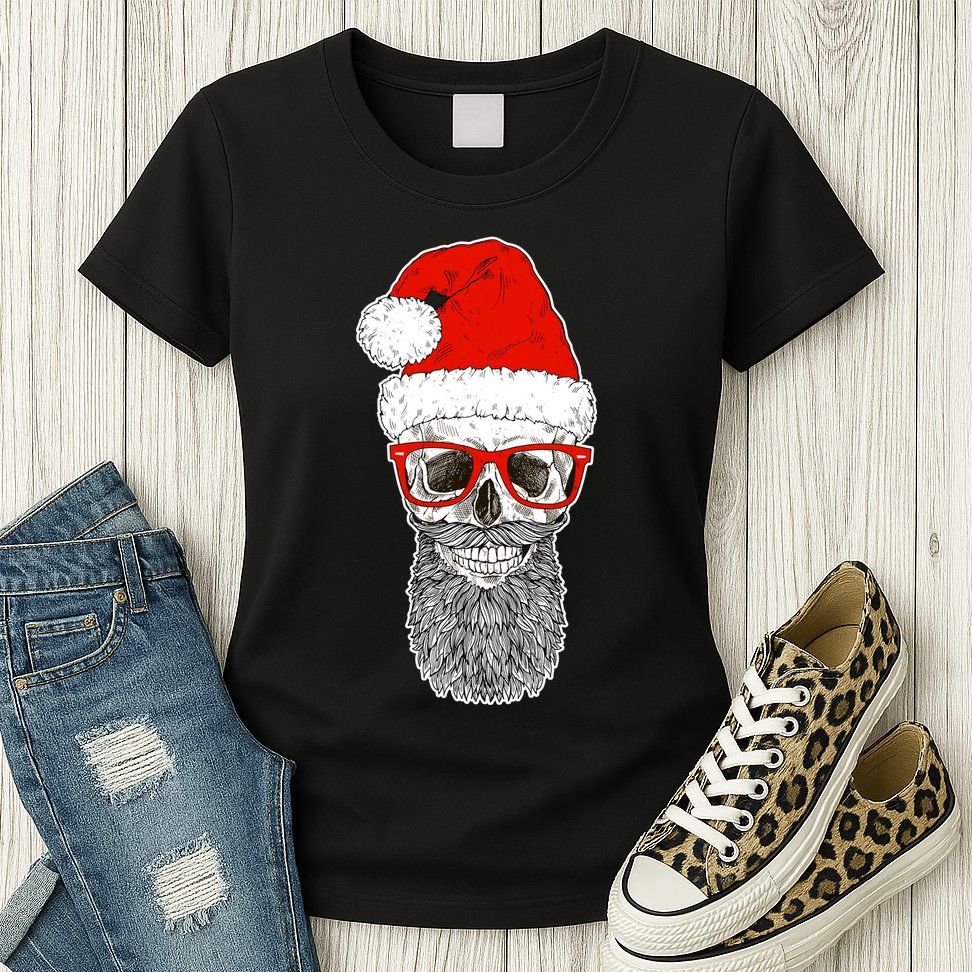 Christmas Santa Skull Womens T-Shirt