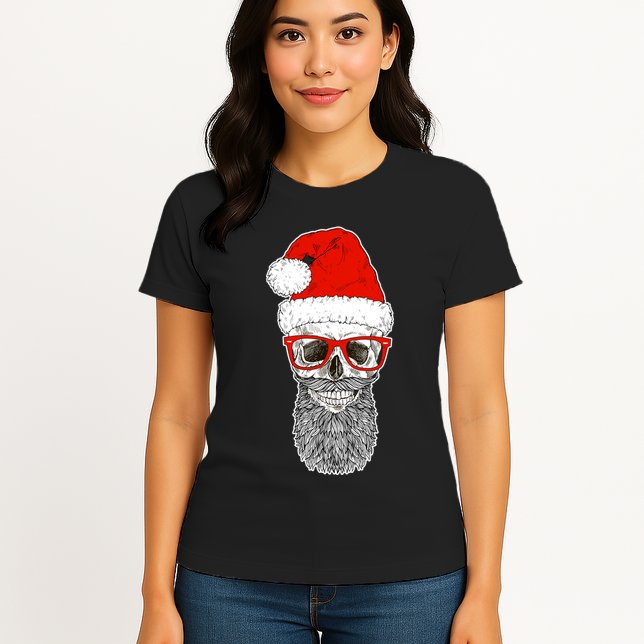 Christmas Santa Skull Womens T-Shirt
