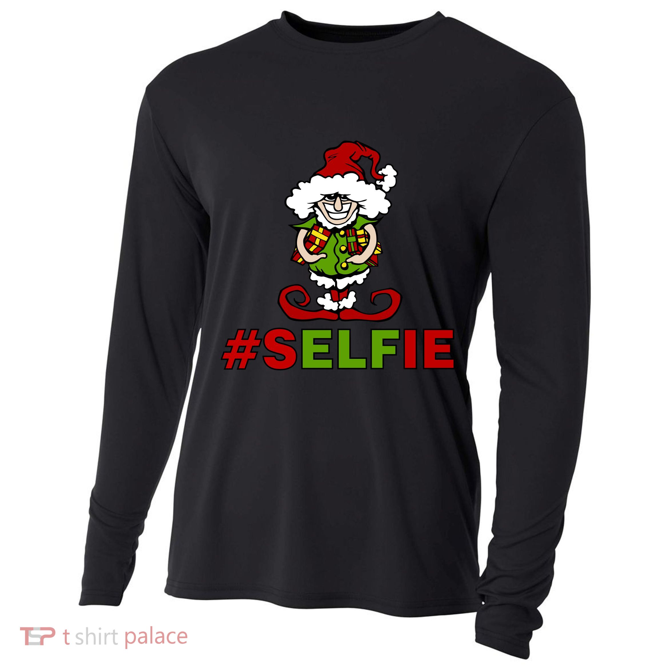Christmas #Selfie Elf Cooling Performance Long Sleeve Crew