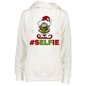 Christmas #Selfie Elf Womens Funnel Neck Pullover Hood