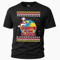 Christmas Sorry We Are Closed Santa On Rocket Quarantined Earth Cooling Performance Crew T-Shirt