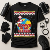 Christmas Sorry We Are Closed Santa On Rocket Quarantined Earth Cooling Performance Crew T-Shirt
