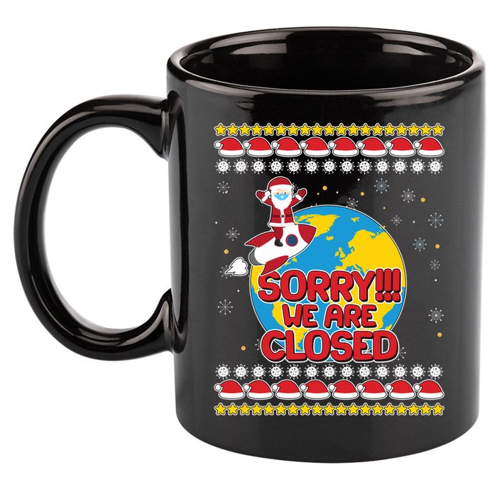 Christmas Sorry We Are Closed Santa On Rocket Quarantined Earth 11oz C Handle Ceramic Mug