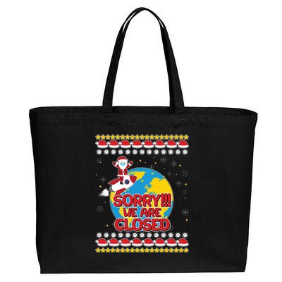 Christmas Sorry We Are Closed Santa On Rocket Quarantined Earth Cotton Canvas Jumbo Tote