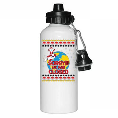 Christmas Sorry We Are Closed Santa On Rocket Quarantined Earth Aluminum Water Bottle