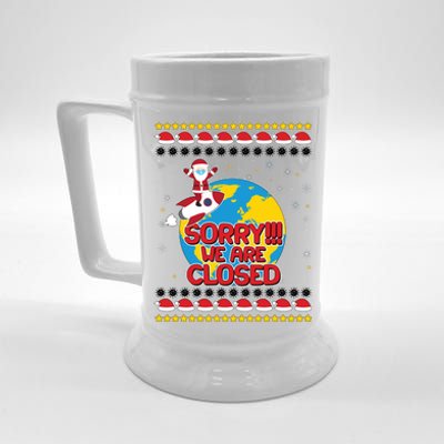 Christmas Sorry We Are Closed Santa On Rocket Quarantined Earth Beer Stein