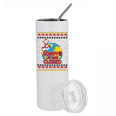 Christmas Sorry We Are Closed Santa On Rocket Quarantined Earth Stainless Steel Tumbler