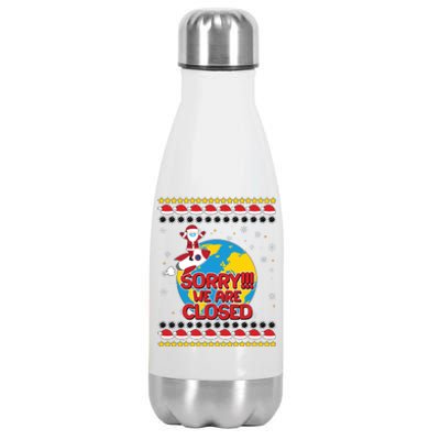 Christmas Sorry We Are Closed Santa On Rocket Quarantined Earth Stainless Steel Insulated Water Bottle