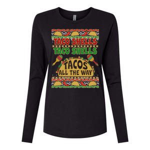 Christmas Tacos All The Way Ugly Sweater Womens Cotton Relaxed Long Sleeve T-Shirt