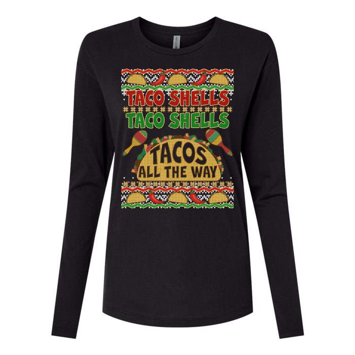 Christmas Tacos All The Way Ugly Sweater Womens Cotton Relaxed Long Sleeve T-Shirt