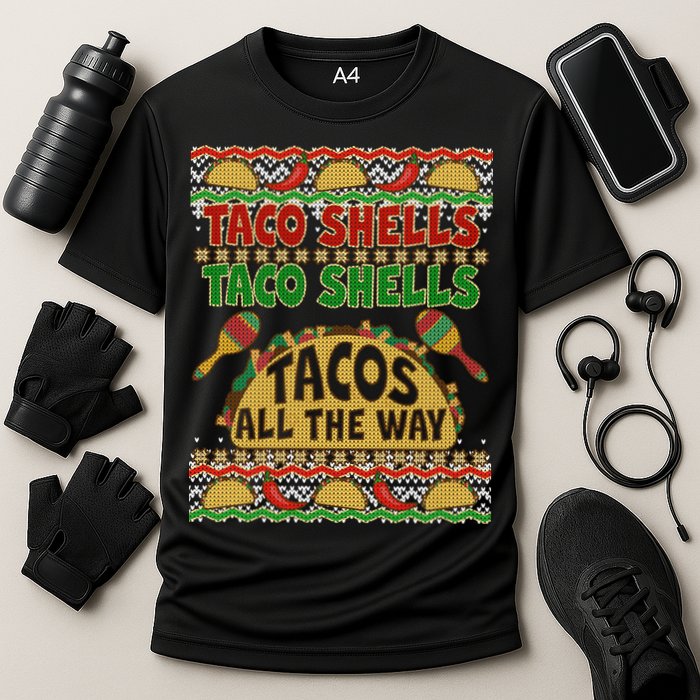 Christmas Tacos All The Way Ugly Sweater Cooling Performance Crew T-Shirt