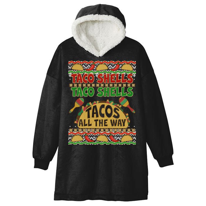 Christmas Tacos All The Way Ugly Sweater Hooded Wearable Blanket