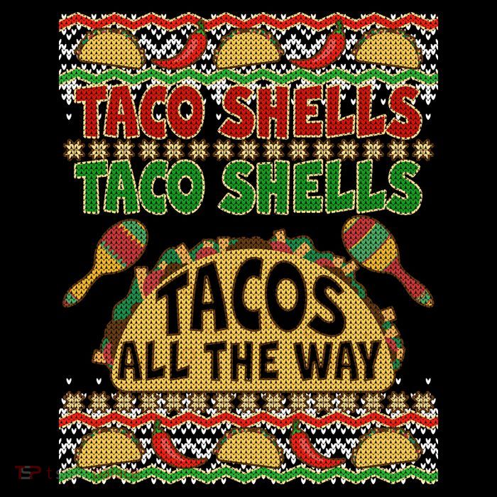 Christmas Tacos All The Way Ugly Sweater Button