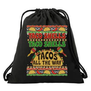 Christmas Tacos All The Way Ugly Sweater Drawstring Bag