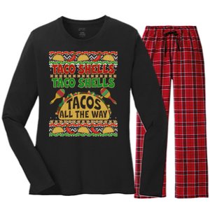 Christmas Tacos All The Way Ugly Sweater Women's Long Sleeve Flannel Pajama Set 