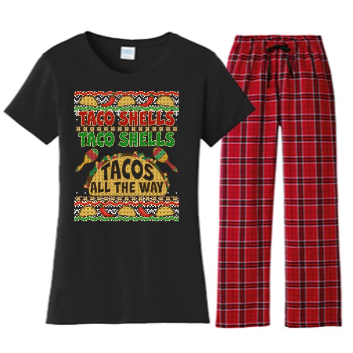 Christmas Tacos All The Way Ugly Sweater Women's Flannel Pajama Set