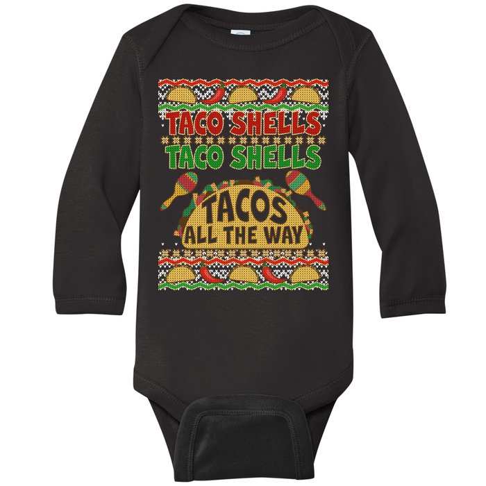 Christmas Tacos All The Way Ugly Sweater Baby Long Sleeve Bodysuit