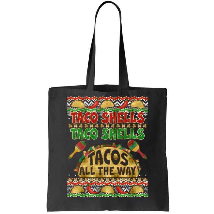 Christmas Tacos All The Way Ugly Sweater Tote Bag