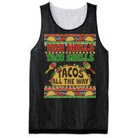 Christmas Tacos All The Way Ugly Sweater Mesh Reversible Basketball Jersey Tank