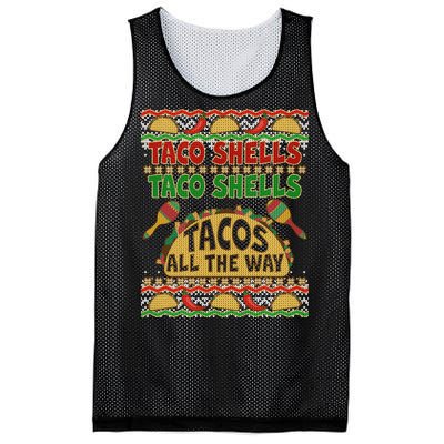 Christmas Tacos All The Way Ugly Sweater Mesh Reversible Basketball Jersey Tank