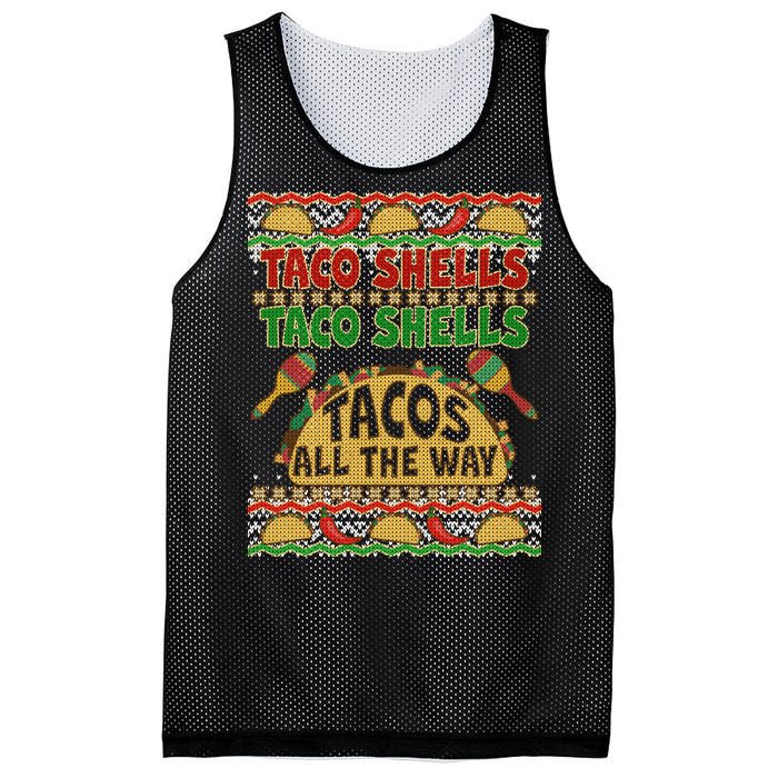 Christmas Tacos All The Way Ugly Sweater Mesh Reversible Basketball Jersey Tank