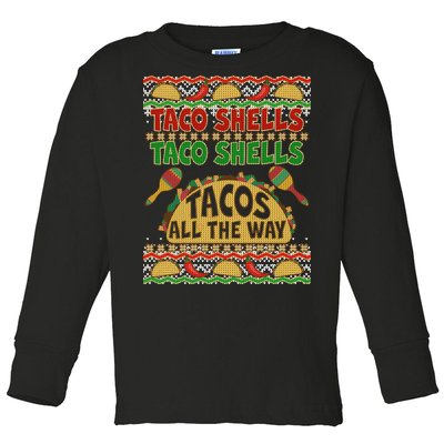 Christmas Tacos All The Way Ugly Sweater Toddler Long Sleeve Shirt