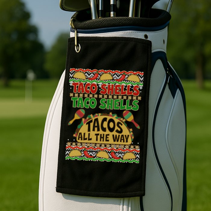 Christmas Tacos All The Way Ugly Sweater Golf Towel