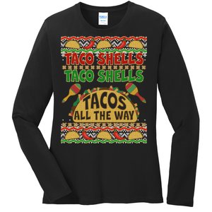 Christmas Tacos All The Way Ugly Sweater Ladies Long Sleeve Shirt