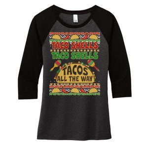 Christmas Tacos All The Way Ugly Sweater Women's Tri-Blend 3/4-Sleeve Raglan Shirt