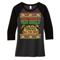 Christmas Tacos All The Way Ugly Sweater Women's Tri-Blend 3/4-Sleeve Raglan Shirt