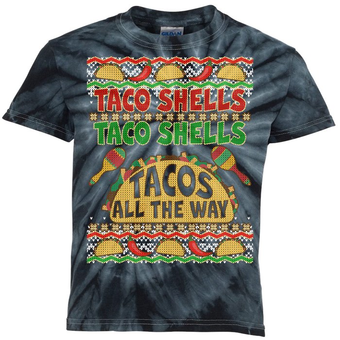 Christmas Tacos All The Way Ugly Sweater Kids Tie-Dye T-Shirt