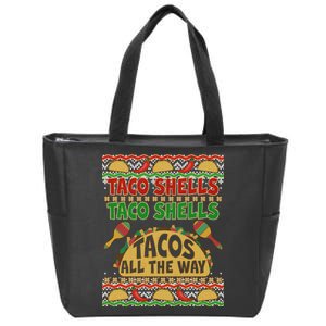 Christmas Tacos All The Way Ugly Sweater Zip Tote Bag