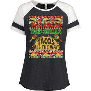 Christmas Tacos All The Way Ugly Sweater Enza Ladies Jersey Colorblock Tee