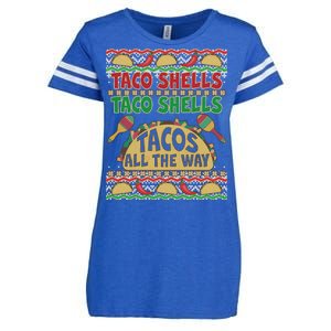 Christmas Tacos All The Way Ugly Sweater Enza Ladies Jersey Football T-Shirt