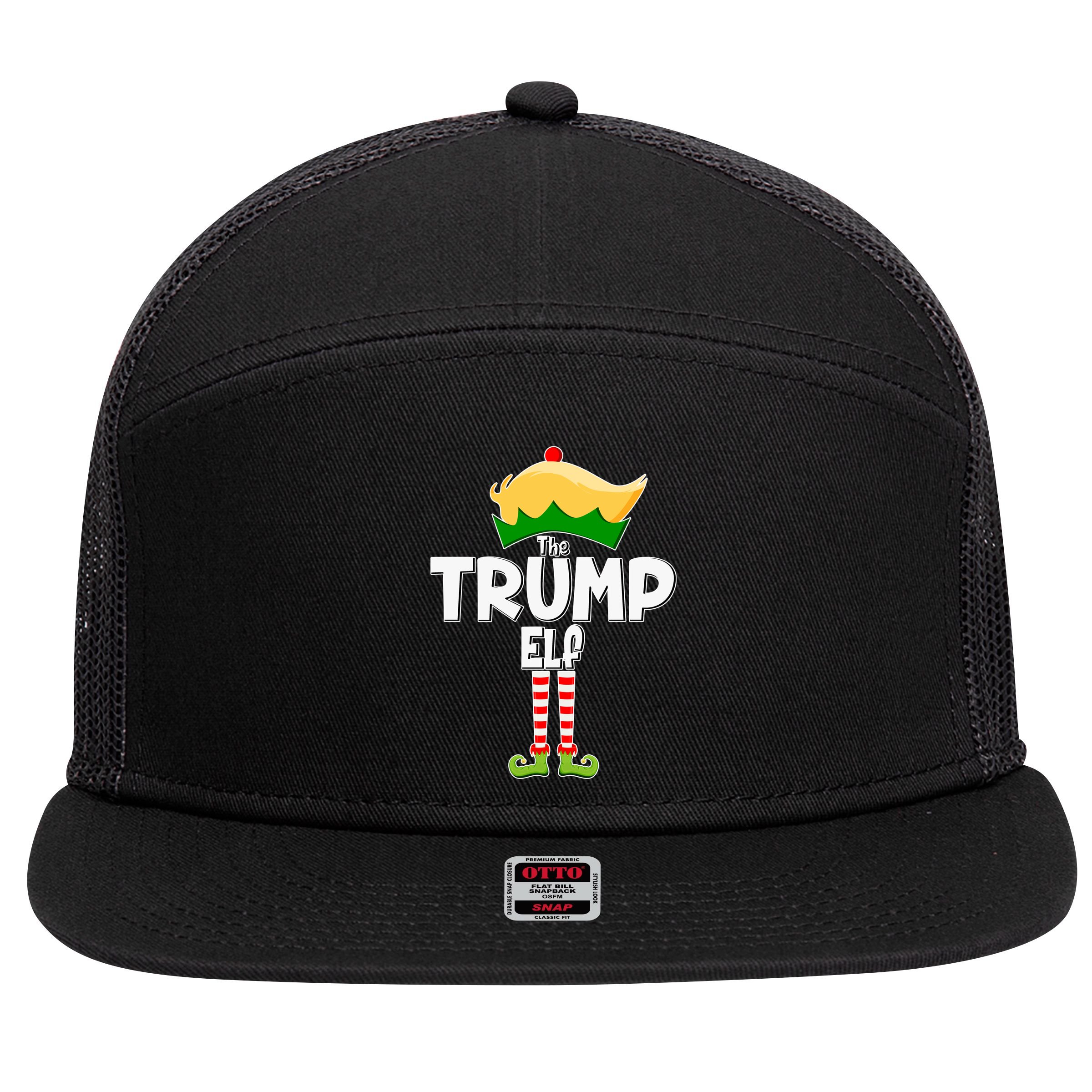 Christmas The Trump Elf  Funny 7 Panel Mesh Trucker Snapback Hat