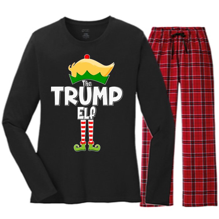 Christmas The Trump Elf  Funny Women's Long Sleeve Flannel Pajama Set 