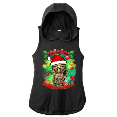 Christmas Tiki Mele Kalikimaka Ladies PosiCharge Tri-Blend Wicking Draft Hoodie Tank