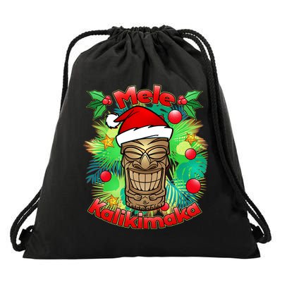 Christmas Tiki Mele Kalikimaka Drawstring Bag