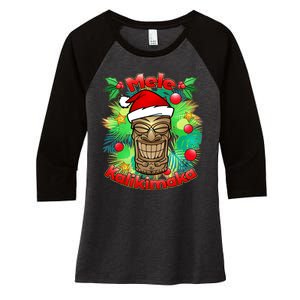 Christmas Tiki Mele Kalikimaka Women's Tri-Blend 3/4-Sleeve Raglan Shirt