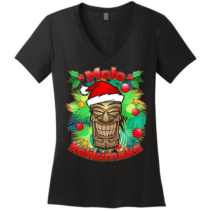 Christmas Tiki Mele Kalikimaka Women's V-Neck T-Shirt