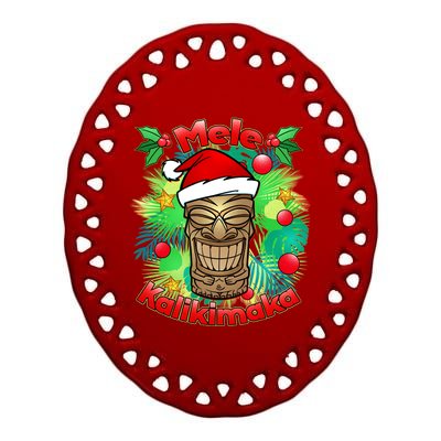 Christmas Tiki Mele Kalikimaka Ceramic Oval Ornament