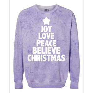 Christmas Tree Joy Love Peace Believe Colorblast Crewneck Sweatshirt