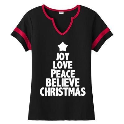 Christmas Tree Joy Love Peace Believe Ladies Halftime Notch Neck Tee