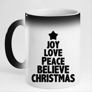 Christmas Tree Joy Love Peace Believe 11oz Black Color Changing Mug