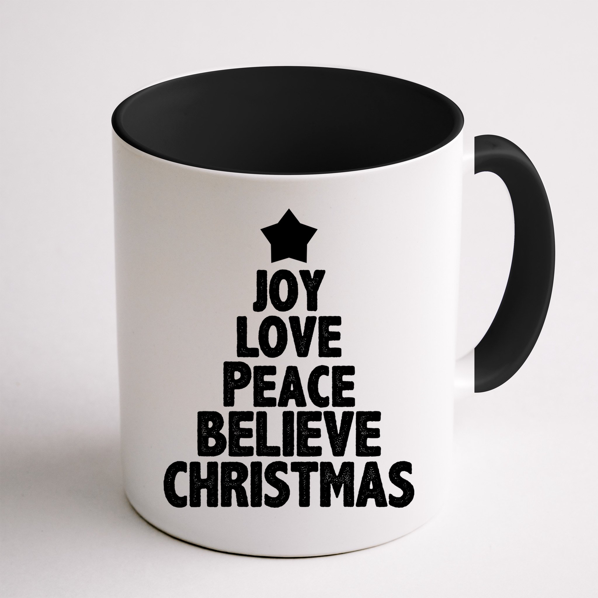 Christmas Tree Joy Love Peace Believe Mug