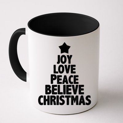 Christmas Tree Joy Love Peace Believe Mug