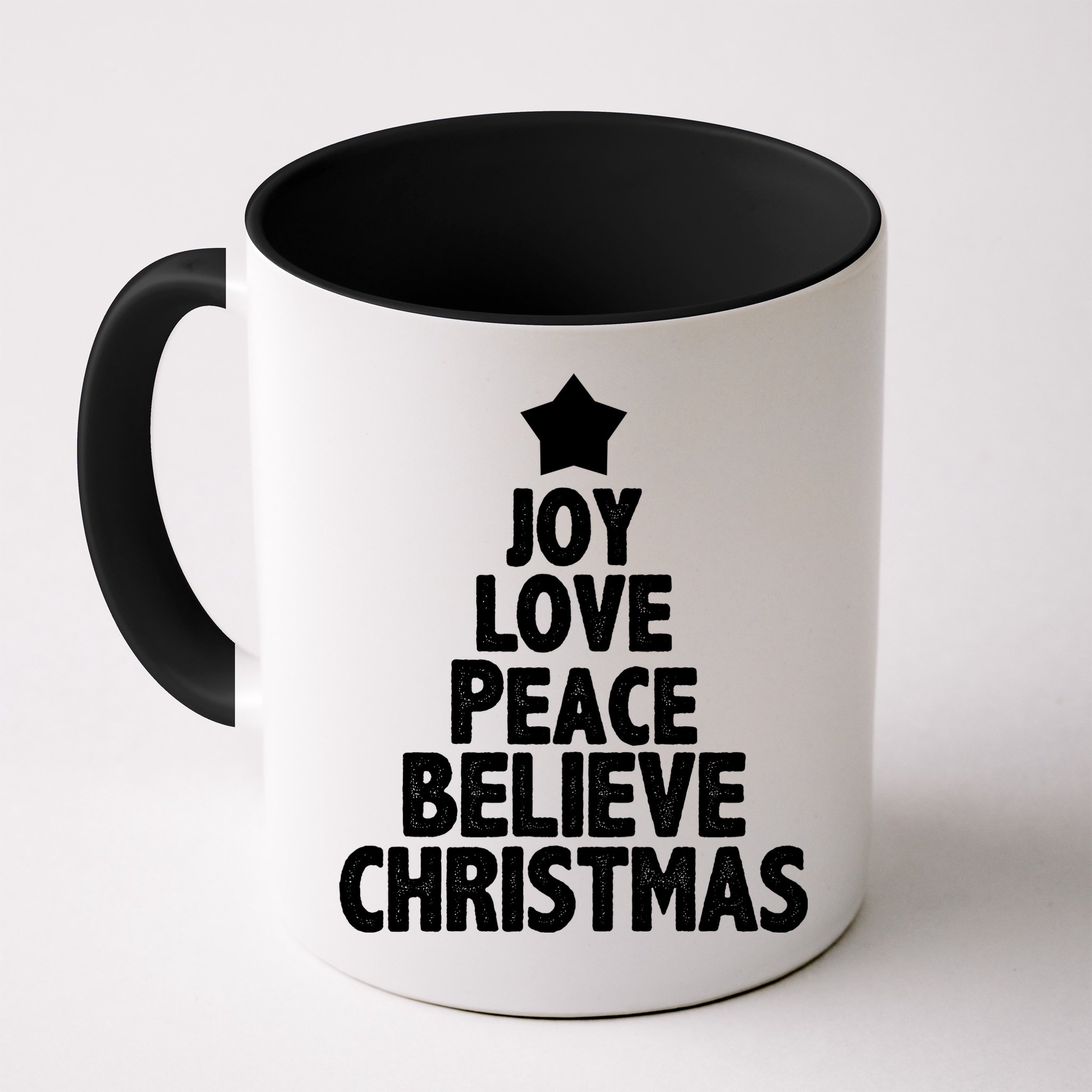 Christmas Tree Joy Love Peace Believe Mug