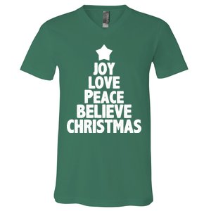 Christmas Tree Joy Love Peace Believe V-Neck T-Shirt