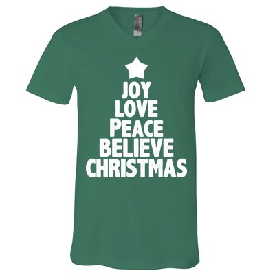 Christmas Tree Joy Love Peace Believe V-Neck T-Shirt