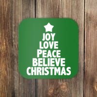 Christmas Tree Joy Love Peace Believe Coaster